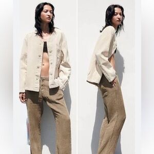Zara NEW Ivory The Deconstructed Denim Cotton Overshirt Button Down Size Medium